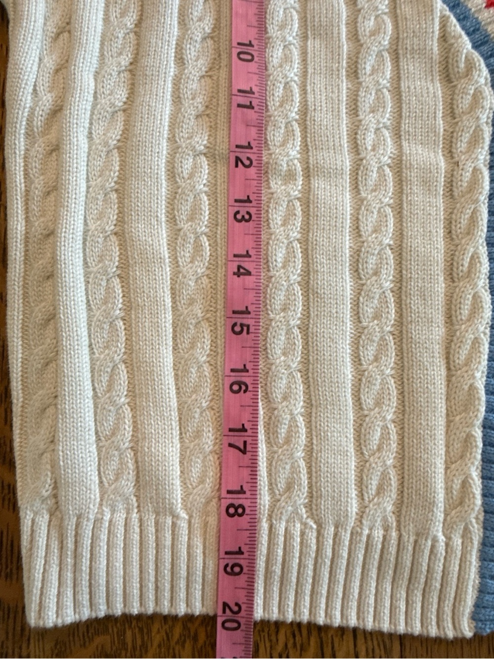 Prince Cream Cable Knit Cardigan with Red & Blue Stripe Trim - Picture 8 of 13